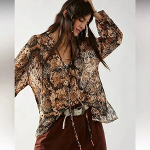 NWT!! Free People - Out For The Night Top - Size Small - Brown/Black/Orange